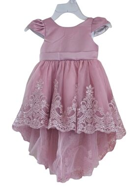 Girls Pink Lace High-Low Party Dress